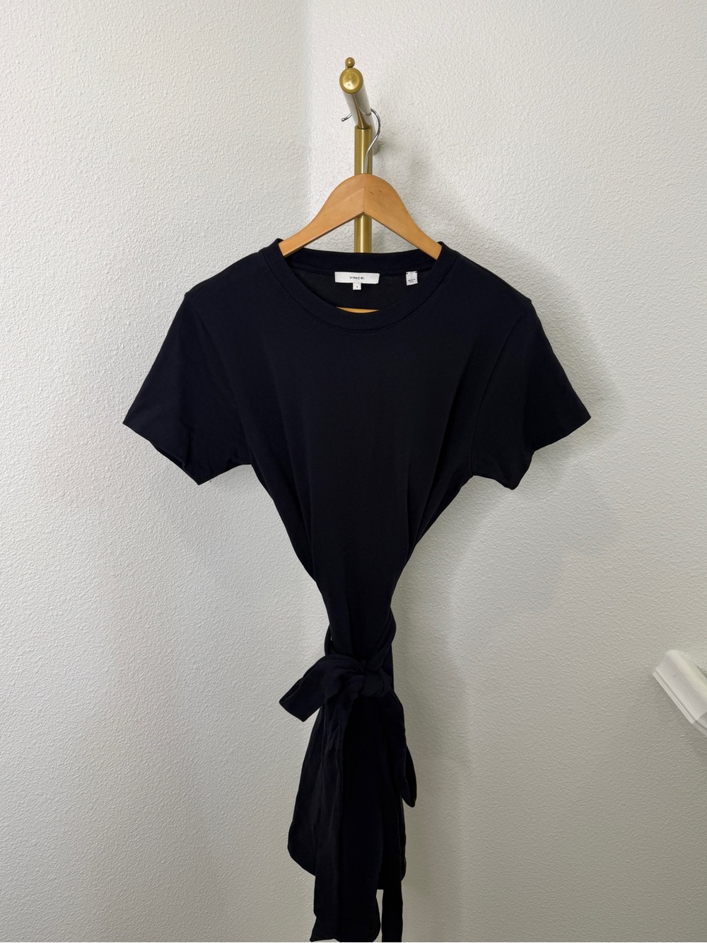 Vince Black Tie Waist Tee Dress Cotton Mini Capsule Quiet Luxury Size Small